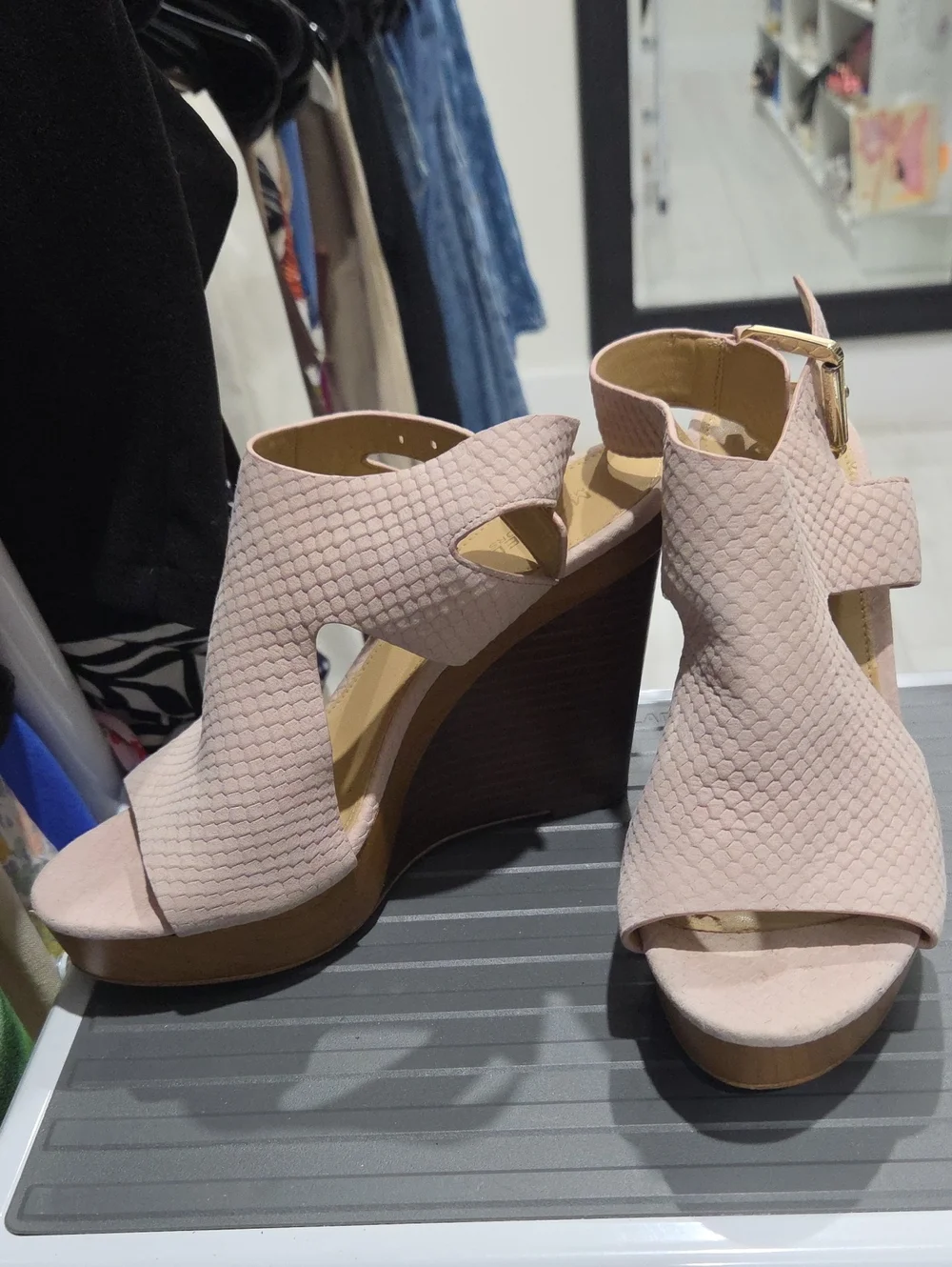 Michael Kors Blush Pink Textured Wedge Sandals